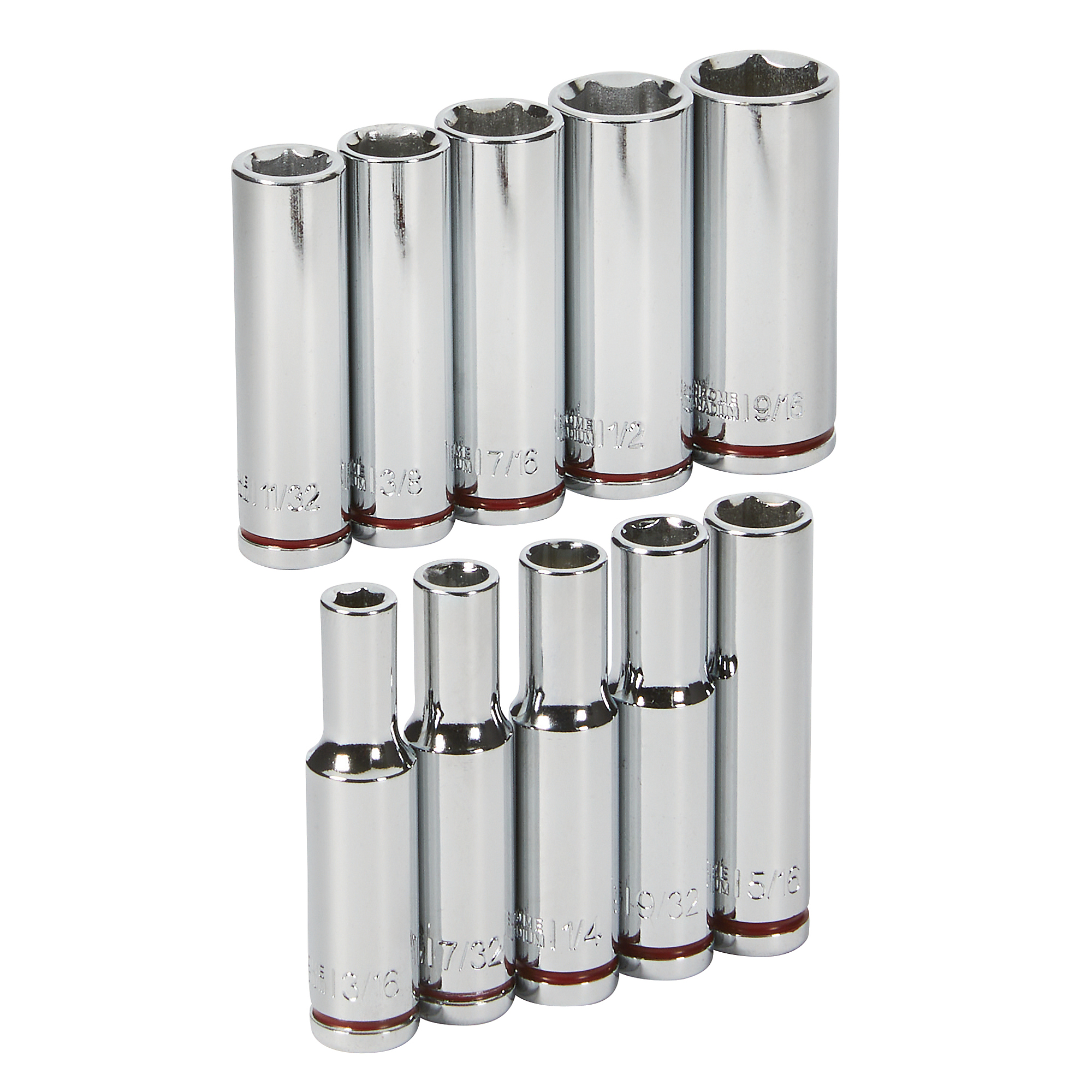 Ironton 1/4in.-Drive Deep Socket Set, 10-Pc., SAE, Chrome Vanadium Steel